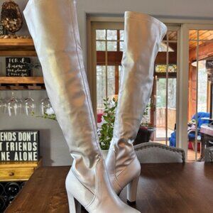 Allegra K Platform Chunky Heel Over Knee High Side Zipper Boots (Size 9) Disco